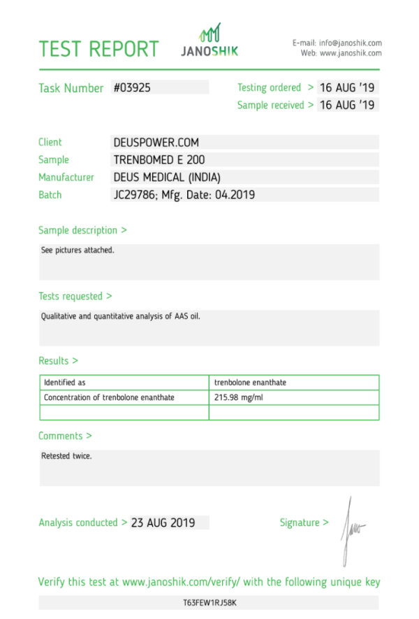 TRENBOMED E 200 (TRENBOLONE ENANTHATE) INJECTABLE STEROID IN AMPOULES Deus Medical - obrazek 2