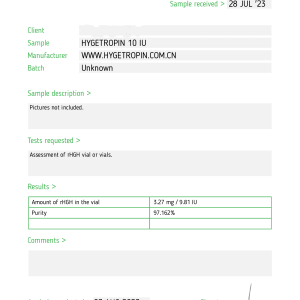 Hygetropin 100 IU (USA) Pharmaceutical