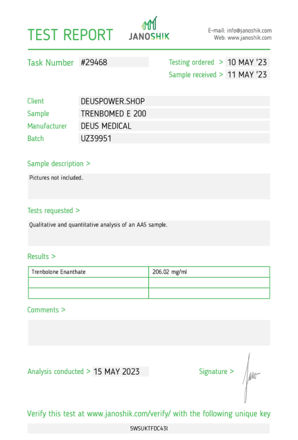 TRENBOMED E 200 (TRENBOLONE ENANTHATE) INJECTABLE STEROID IN AMPOULES Deus Medical - obrazek 4